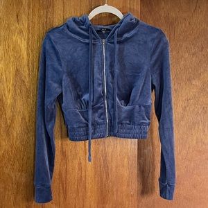 IRIS Blue Velour Hooded Jacket Sz S